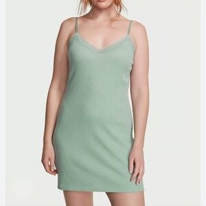 Victoria's Secret Light Sea Green Ribbed Lace Tank Top Sleepwear Nightgown Dress